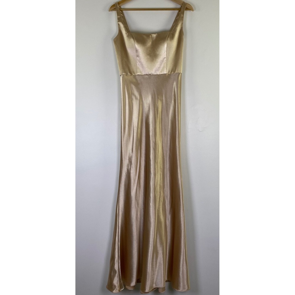 Jenny Yoo Collection Ariana Dress 4 Gold Satin Sleeveless Maxi Formal Bridesmaid